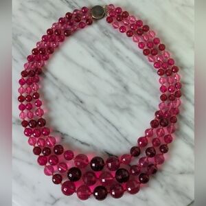 Vintage Elegant 3 Strand Rose Pink Beaded Necklace